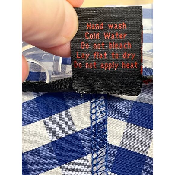 Pings Imports Pleats Collection Pink Flamingo Applique on Gingham Print in Blue - Picture 5 of 5